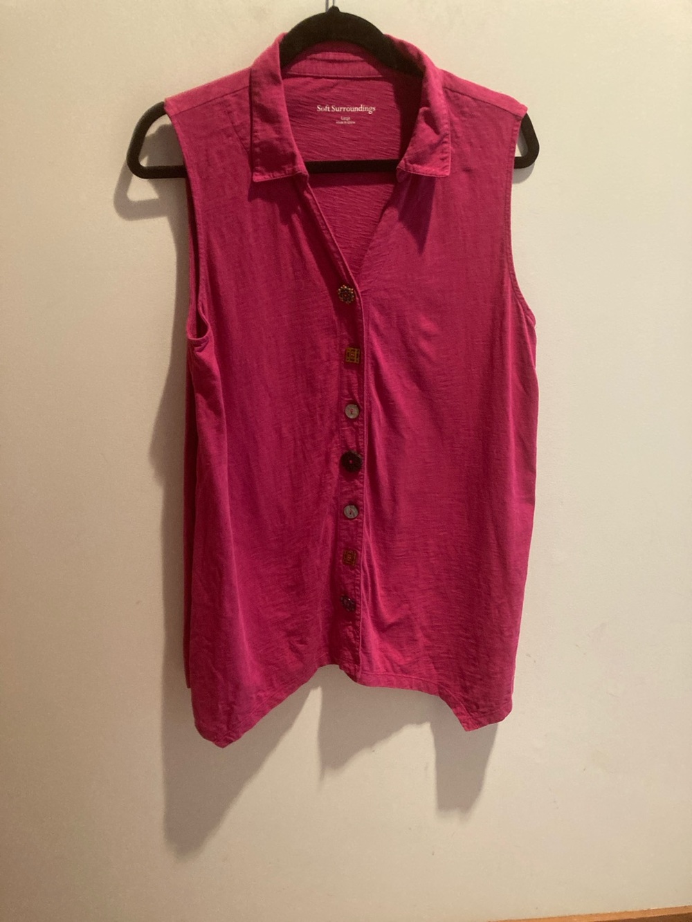Soft Surroundings Sleeveless Button-Front Top in Hot Pink